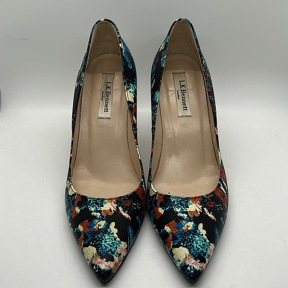 LK Bennett Floral Snake Skin Texture Leather Stiletto Heels Shoes *Sz 37/Sz 6* - Picture 2 of 10